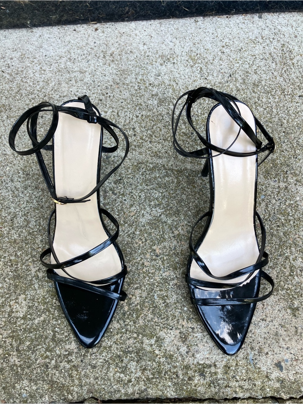 Black Strappy Pointed-Toe Women's Heels